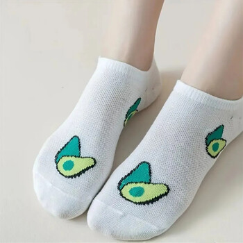 5 Pairs Avocado Crew Ankle Socks Cartoon Fresh Fashion Breathable Summer and Autumn Kawaii Comforts Γυναικείες κάλτσες για σκάφος