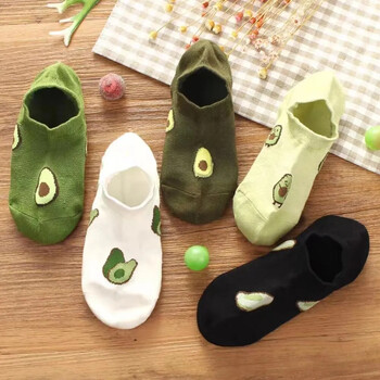 5 Pairs Avocado Crew Ankle Socks Cartoon Fresh Fashion Breathable Summer and Autumn Kawaii Comforts Γυναικείες κάλτσες για σκάφος