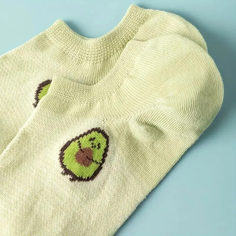 5 párov avokádových ponožiek na členok, kreslené svieže módne priedušné letné a jesenné kawaii pohodlné dámske nízke ponožky s lodičkami