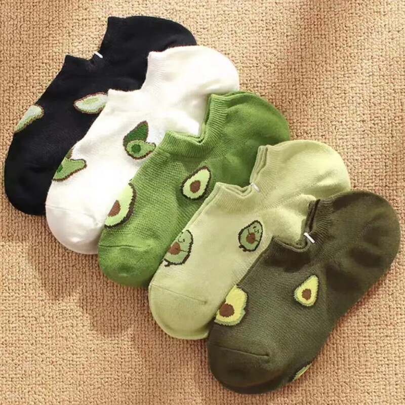 5 párov avokádových ponožiek na členok, kreslené svieže módne priedušné letné a jesenné kawaii pohodlné dámske nízke ponožky s lodičkami