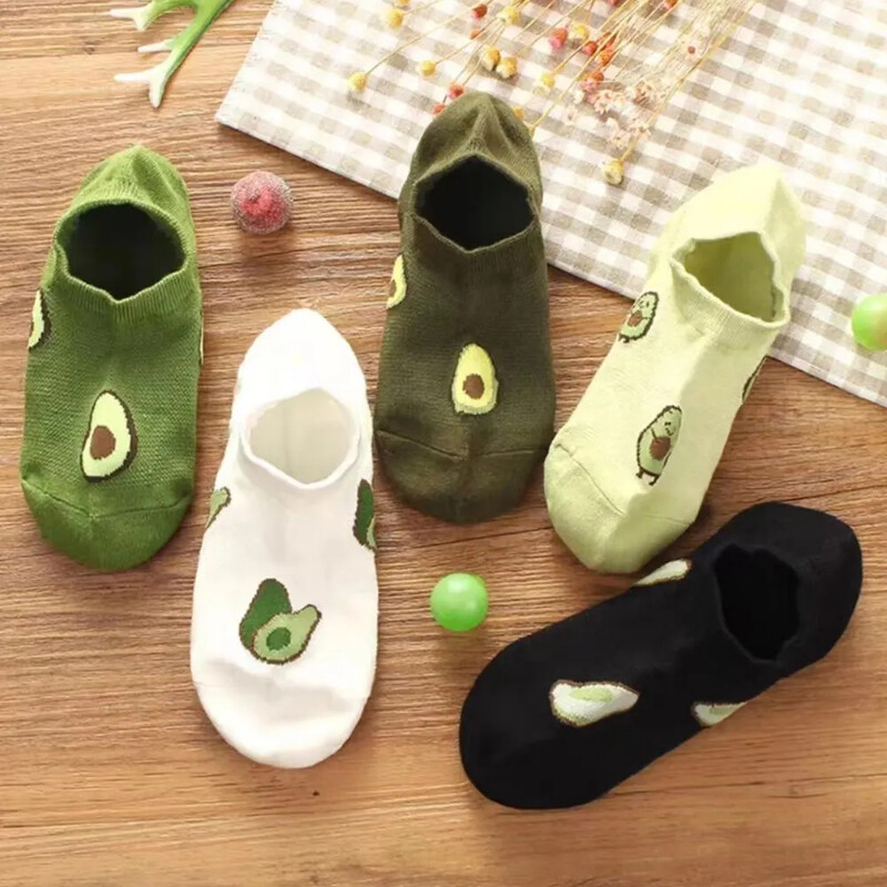 5 párov avokádových ponožiek na členok, kreslené svieže módne priedušné letné a jesenné kawaii pohodlné dámske nízke ponožky s lodičkami