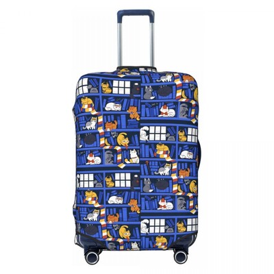 Κάλυμμα βαλίτσας Library Cats Holiday Blue Cats Χρήσιμη θήκη αποσκευών Business Protector