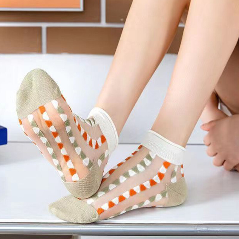 5 párov/sada kórejských kvetinových ponožiek pre ženy, letné ultratenké krištáľovo-hodvábne ponožky, priedušné, priehľadné sieťované kvetinové ponožky