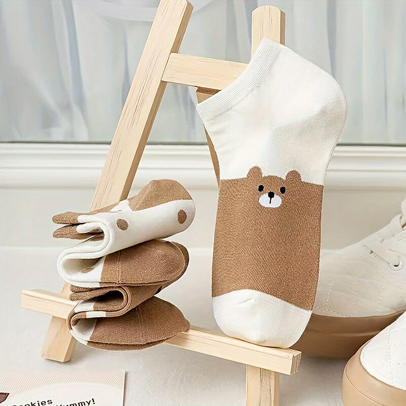 5 paari multifilmi karu mustriga sokke armsad ja hingavad pahkluu sokid naiste S sukad ja sokid