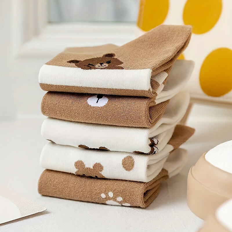 5 paari multifilmi karu mustriga sokke armsad ja hingavad pahkluu sokid naiste S sukad ja sokid