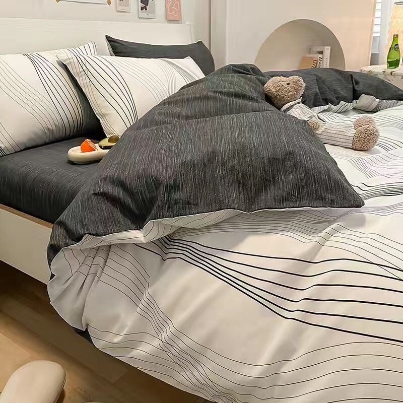 Jaapani euro voodipesukomplekt, kaheinimesevoodi komplekt, tekikott, võrega pestud puuvillane lina, suur kaheinimesevoodi, 4 tükki