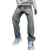 Pánske retro jednoduché štýlové rovné voľné džínsy nohavice pre pánske streetwear štýlové pevné bavlnené joggingové džínsové nohavice
