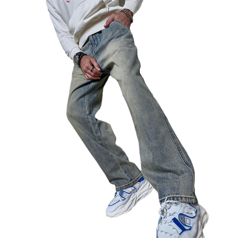 Pánske retro jednoduché štýlové rovné voľné džínsy nohavice pre pánske streetwear štýlové pevné bavlnené joggingové džínsové nohavice