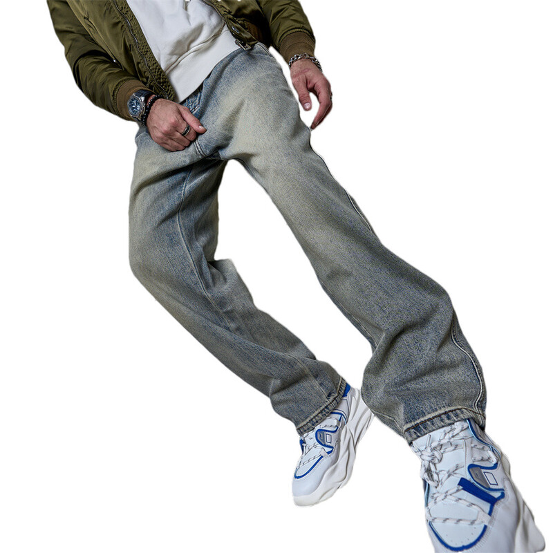 Pánske retro jednoduché štýlové rovné voľné džínsy nohavice pre pánske streetwear štýlové pevné bavlnené joggingové džínsové nohavice