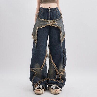 Y2K Vintage női farmer farmer koreai utcai ruházat túlméretezett csillag esztétikus egyenes nadrág széles szárú farmer Grunge nadrág ruhák
