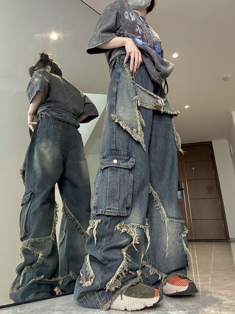 Y2K Vintage Blugi din denim pentru femei, îmbrăcăminte de stradă coreeană, pantaloni drepți estetici cu stea oversize, blugi cu picioare largi, pantaloni grunge, haine