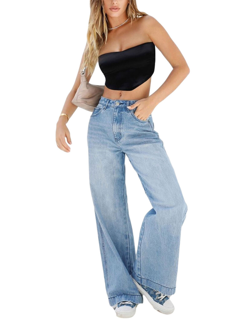 Dámske džínsy s vysokým pásom, široké nohavice, džínsy s rovným strihom, voľné nohavice s vreckom, klasické streetwear