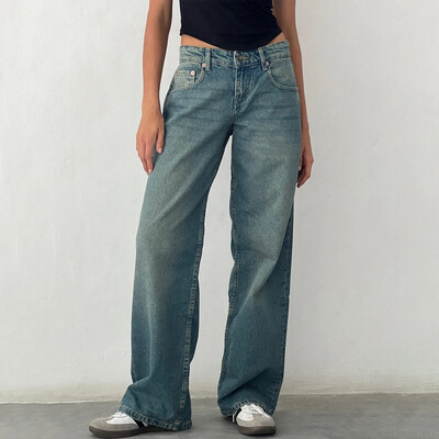 Dámske džínsy Imcute Y2K so širokými nohavicami, vrecovité, s nízkym pásom, boyfriend džínsy, ležérne vintage voľné džínsy, streetwear