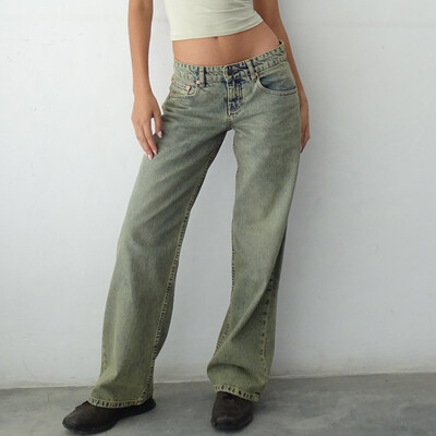 Dámske džínsy Imcute Y2K so širokými nohavicami, vrecovité, s nízkym pásom, boyfriend džínsy, ležérne vintage voľné džínsy, streetwear