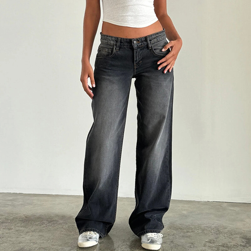 Dámske džínsy Imcute Y2K so širokými nohavicami, vrecovité, s nízkym pásom, boyfriend džínsy, ležérne vintage voľné džínsy, streetwear