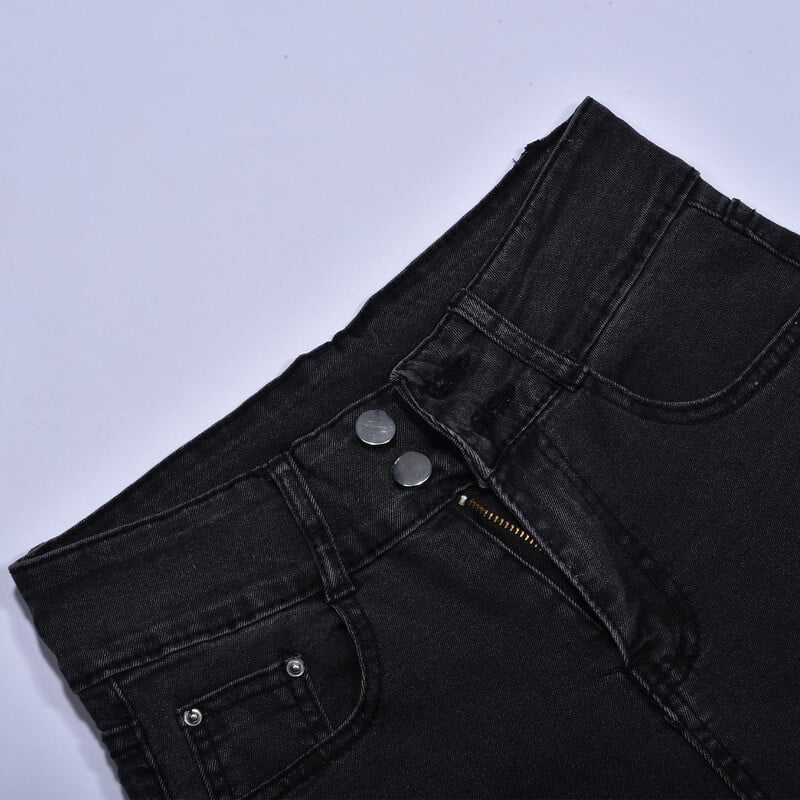 Moteriškos tiesios džinsinės kelnės Bėgiotojų apranga Didelių dydžių, labai mažo ilgio aukštu juosmeniu, retro vientisos, senos laisvos, labai platėjančios kelnės