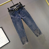 Letné nové dámske džínsy Petite Rhinestone s vysokým pásom, slim fit, ceruzkové nohavice