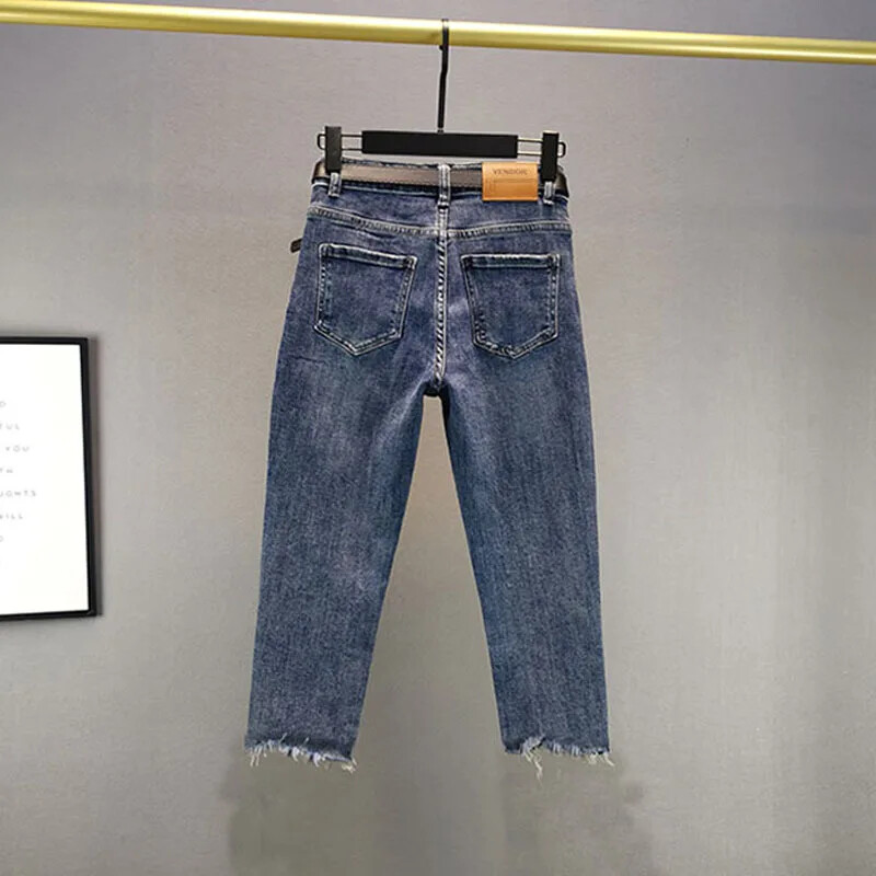 Letné nové dámske džínsy Petite Rhinestone s vysokým pásom, slim fit, ceruzkové nohavice