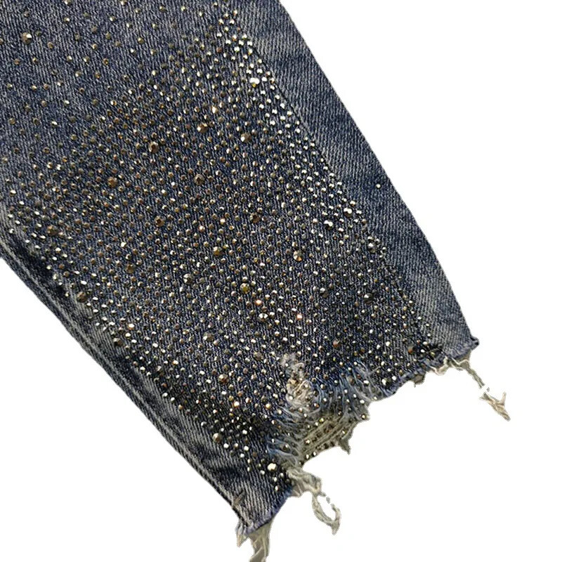 Letné nové dámske džínsy Petite Rhinestone s vysokým pásom, slim fit, ceruzkové nohavice