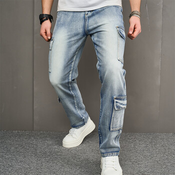 Ανδρικά Πολλαπλές τσέπες Cargo Jeans Κομψά Streetwear Ανδρικά χαλαρά Ξυλουργικά ίσια καθημερινά τζιν παντελόνια