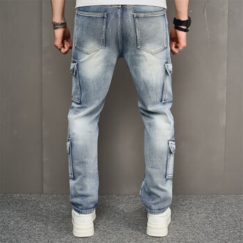 Ανδρικά Πολλαπλές τσέπες Cargo Jeans Κομψά Streetwear Ανδρικά χαλαρά Ξυλουργικά ίσια καθημερινά τζιν παντελόνια