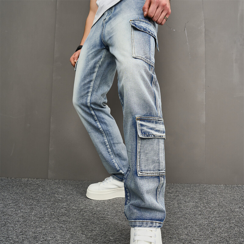 Férfi Több zsebes Cargo Farmer Stílusos utcai viselet Férfi Laza Asztalos Egyenes alkalmi farmer nadrág