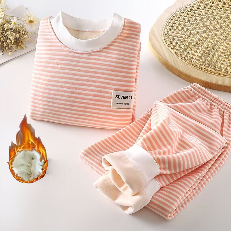 Naujas dryžuotas pliušinis šiltų vaikiškų rūbų komplektas berniukui ir mergaitei pižamos rūbų kelnės rudeninės ir žieminės pižamos 0-5 m.