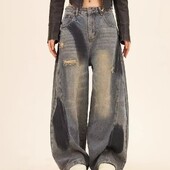 Graffiti Spliced Denim Παντελόνι Woman Y2k Jeans Punk Hip Hop Ripped Jeans για γυναίκες Harajuku Rock Wide Leg Distressed baggy τζιν
