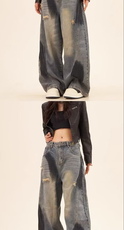 Pantaloni din denim cu îmbinare cu graffiti, pentru femei, blugi Y2k, punk, hip hop, blugi rupti pentru femei Harajuku Rock, cu picior lat, blugi largi învechiți