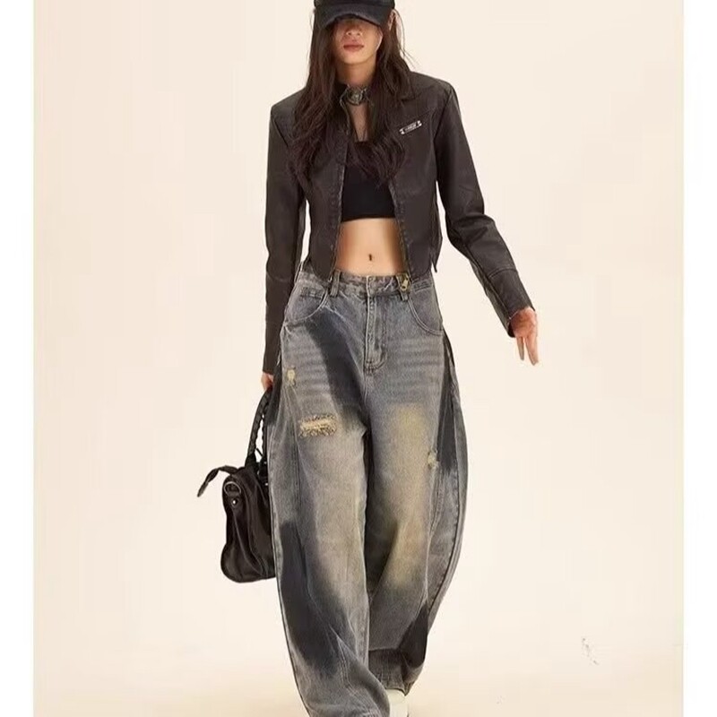 Pantaloni din denim cu îmbinare cu graffiti, pentru femei, blugi Y2k, punk, hip hop, blugi rupti pentru femei Harajuku Rock, cu picior lat, blugi largi învechiți
