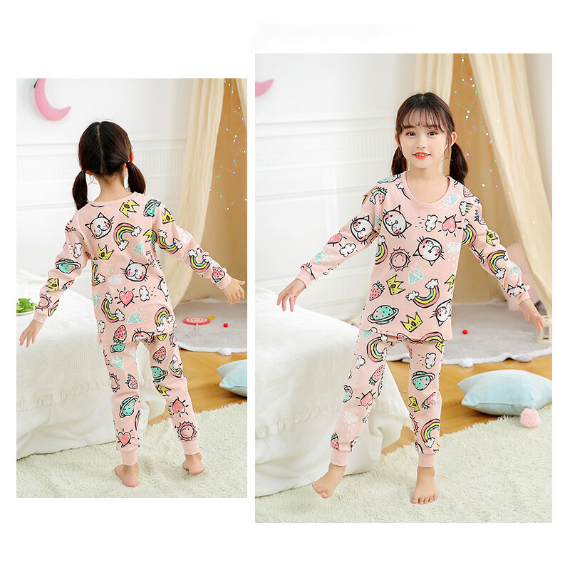 Mergaičių pižamų rinkiniai nuo 2 iki 3 4 5 6 7 8 9 10 11 12 13 14 metų medvilnė 100 mažų vaikų pižamos ilgomis rankovėmis mielos pižamos rožinės katės PJ