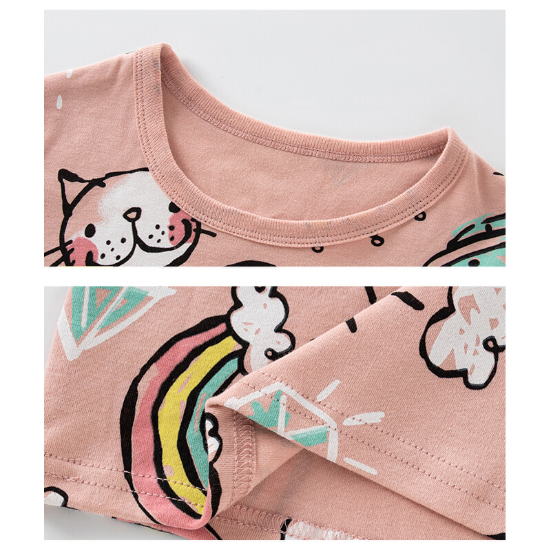 Mergaičių pižamų rinkiniai nuo 2 iki 3 4 5 6 7 8 9 10 11 12 13 14 metų medvilnė 100 mažų vaikų pižamos ilgomis rankovėmis mielos pižamos rožinės katės PJ