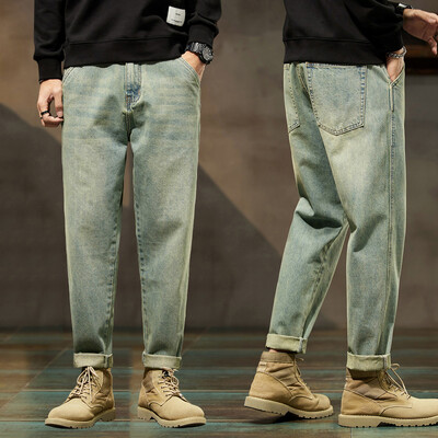 KSTUN Jeans Férfi Laza Fit Retro Kék Tömör kék 2024 Őszi és téli széles szárú nadrág farmer nadrág Férfi ruházat táskás nadrág