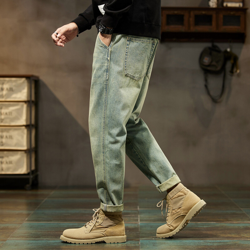 KSTUN Jeans Férfi Laza Fit Retro Kék Tömör kék 2024 Őszi és téli széles szárú nadrág farmer nadrág Férfi ruházat táskás nadrág