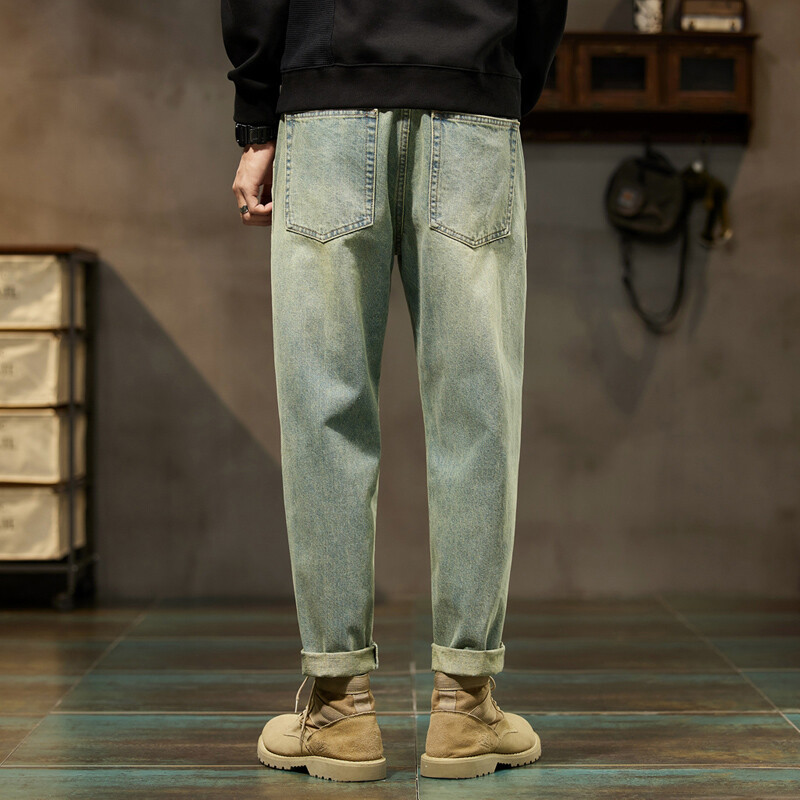 KSTUN Jeans Férfi Laza Fit Retro Kék Tömör kék 2024 Őszi és téli széles szárú nadrág farmer nadrág Férfi ruházat táskás nadrág