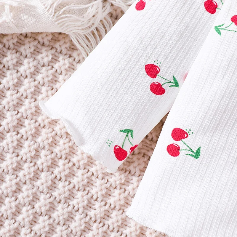 Kūdikių rinkiniai 1-18 mėnesių mergaitei naujagimiui pižamos ilgomis rankovėmis pižamos su vyšnių spausdinimu, mažylio drabužių rinkinys kūdikiui