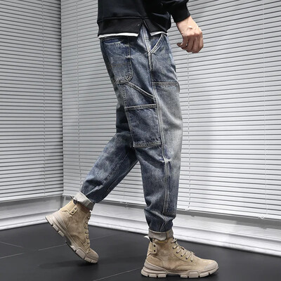 Pánske džínsy Autumntrendy značky, kórejský štýl, trendy flow, voľné, vintage, malé nohy, hárem, rovné nohavice, dlhé nohavice
