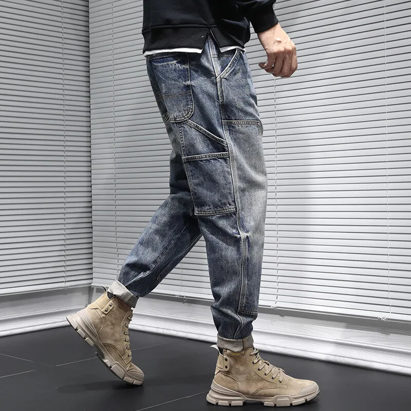 Pánske džínsy Autumntrendy značky, kórejský štýl, trendy flow, voľné, vintage, malé nohy, hárem, rovné nohavice, dlhé nohavice