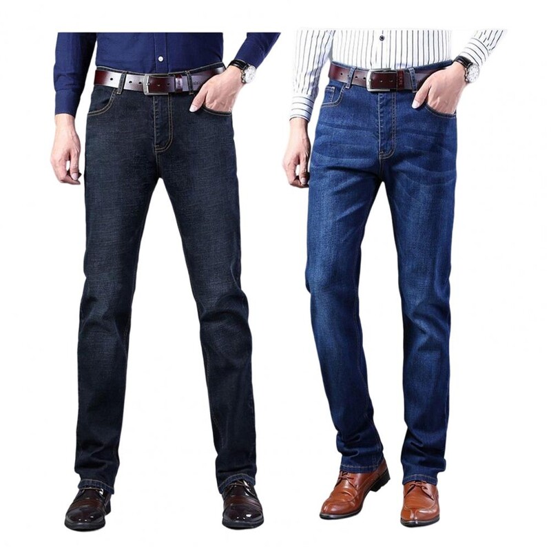 Vyriški džinsai Laisvalaikio tiesūs tamprūs madingi klasikiniai mėlyni juodi darbiniai džinsiniai kelnės Vyriški prekės ženklo drabužiai