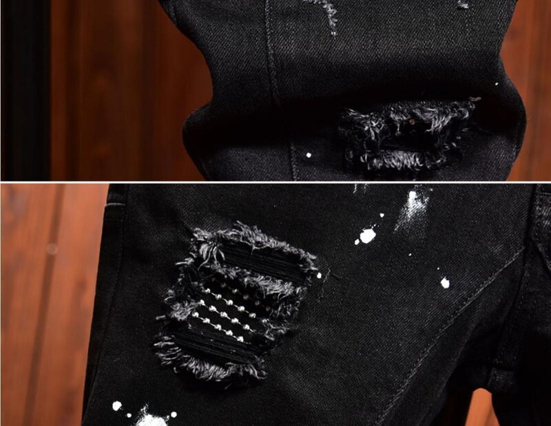 Divat Divatos karcsú farmer farmer Férfi Szomorú szakadt lyukak foltok tavaszi ősz alkalmi dizájn koreai luxus ruházat nadrág