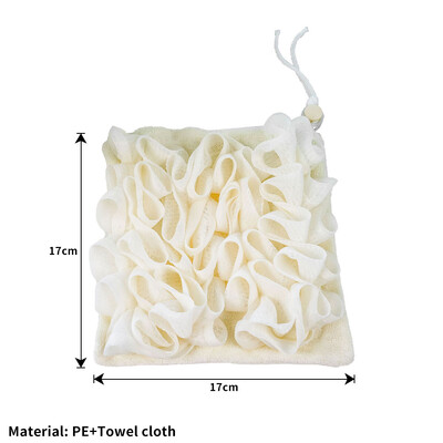 2 az 1-ben fürdőlepedő golyós luffa húzózsinóros zárással a szappanhoz Puha hámlasztó hálós zuhanyszivacs bőrápoló fürdőeszköz