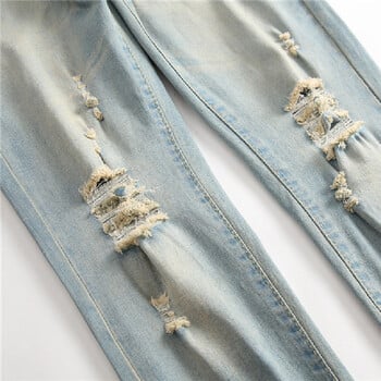 Ανδρικό Street Style Retro Holes Design Skinny Pencil Jeans Ανδρικό από μασίφ βαμβακερό λεπτό τζιν παντελόνι τζόκινγκ για ανδρικό παντελόνι