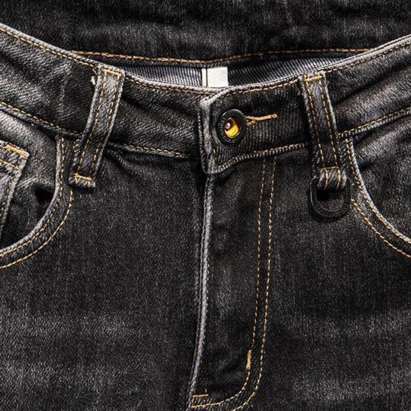 Панталони Еластични мъжки каубойски панталони Заужени улични мъжки дънки Черни разтегливи прави бродерии с букви Изпрани луксозни Y2k меки