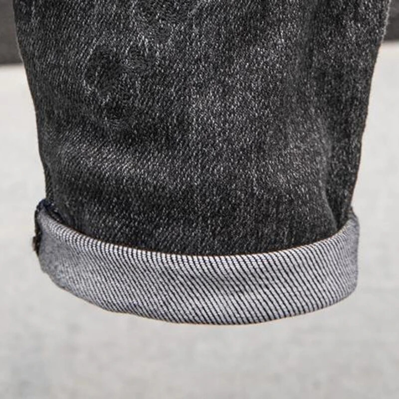 Панталони Еластични мъжки каубойски панталони Заужени улични мъжки дънки Черни разтегливи прави бродерии с букви Изпрани луксозни Y2k меки