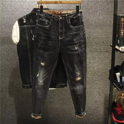 Modes Džinsi Vīriešu Luksusa Vīriešu Moderni Ripped Denim Slim Ikdienas Džinsi Zīmuļu Bikses Kovboju Dizaineru Pavasara Rudens Boyfriend Džinsi