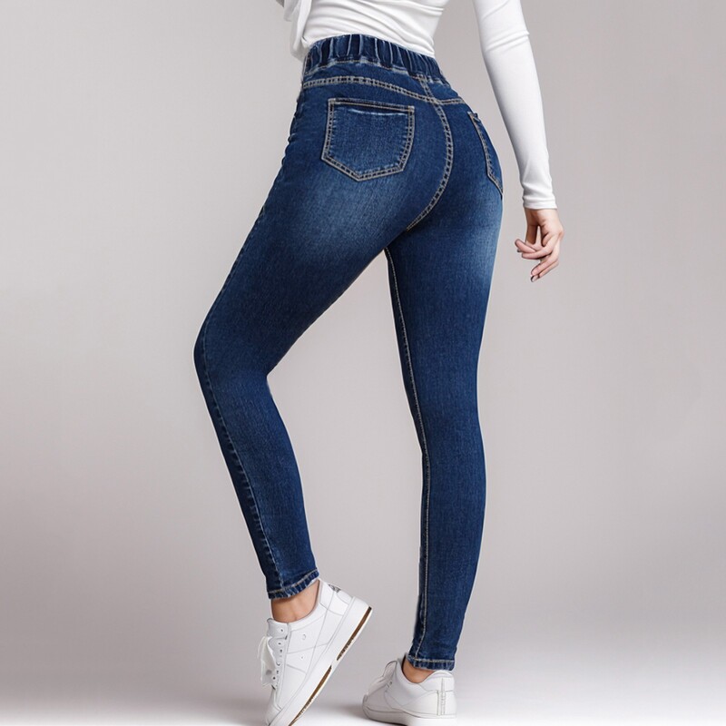 Toamna 2024, noi femei, cu talie elastică până la gleznă, blugi cu talie înaltă, stretch, la modă, cu șnur, pantaloni denim strâns, S-2xl
