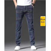 Toamnă, blugi pentru bărbați, elastici, cu buzunare multiple, pantaloni lungi, pantaloni casual din denim, șase buzunare