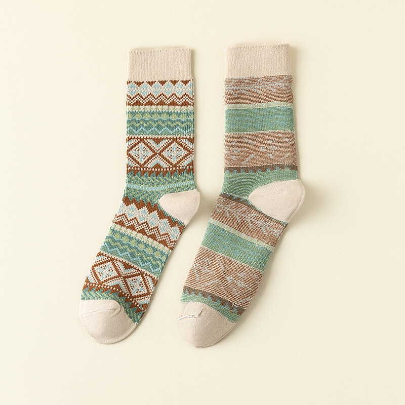 Muške svečane čarape, pamučne okrugle čarape, 3 para, prozračne i upijaju znoj, šarene crne čarape s šarenim uzorkom