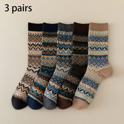 Férfi ruha zokni, Cotton Crew zokni, 3 pár, Légáteresztő és izzadságelnyelő, Funky Colorful Pattern Crew Zokni