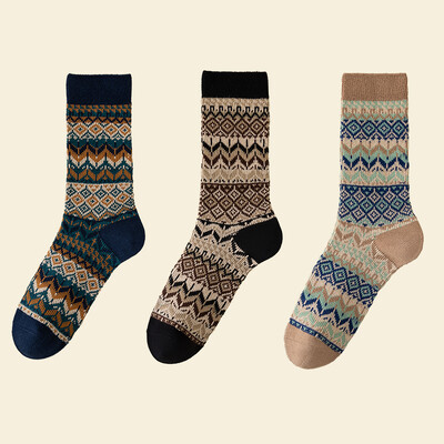 Férfi ruha zokni, Cotton Crew zokni, 3 pár, Légáteresztő és izzadságelnyelő, Funky Colorful Pattern Crew Zokni